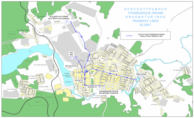 Карта трамвайной сети, по состоянию на 02.2007 